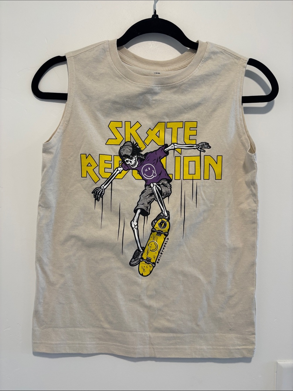 NWT Cream Tank Top with Yellow & Purple Skate Graphic